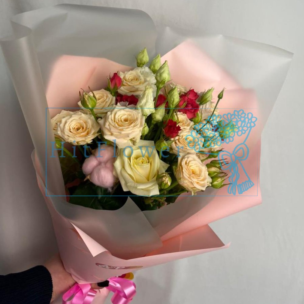 Букет цветов Воздушный поцелуй Букет цветов из: Розы и Лизиантусы